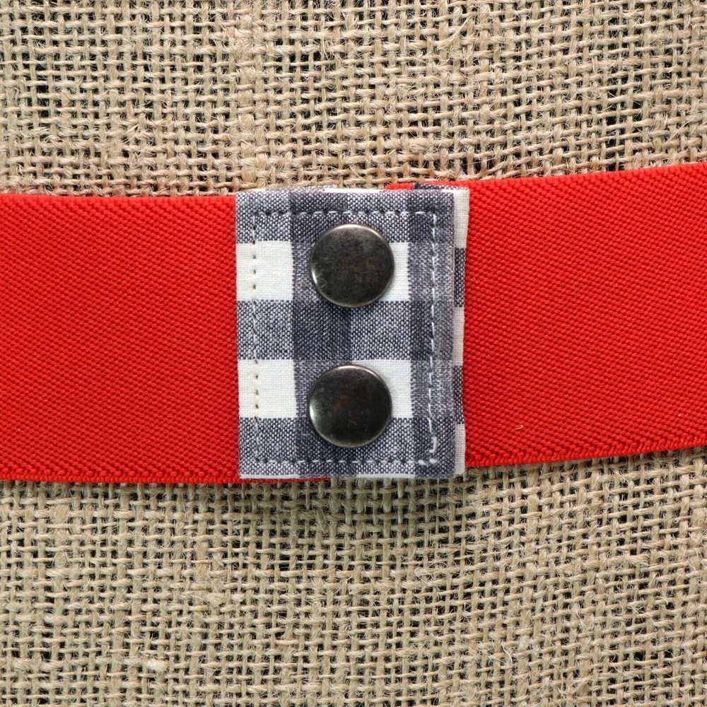 Vintage 70s Waist Belt Women 8 M Red Stretch Black White Check Snap